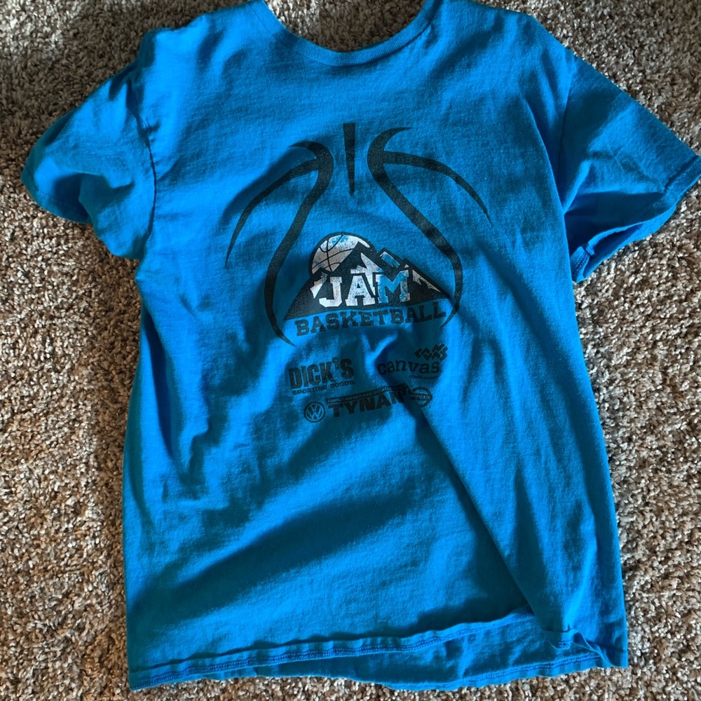 Blue basketball tournament shirt